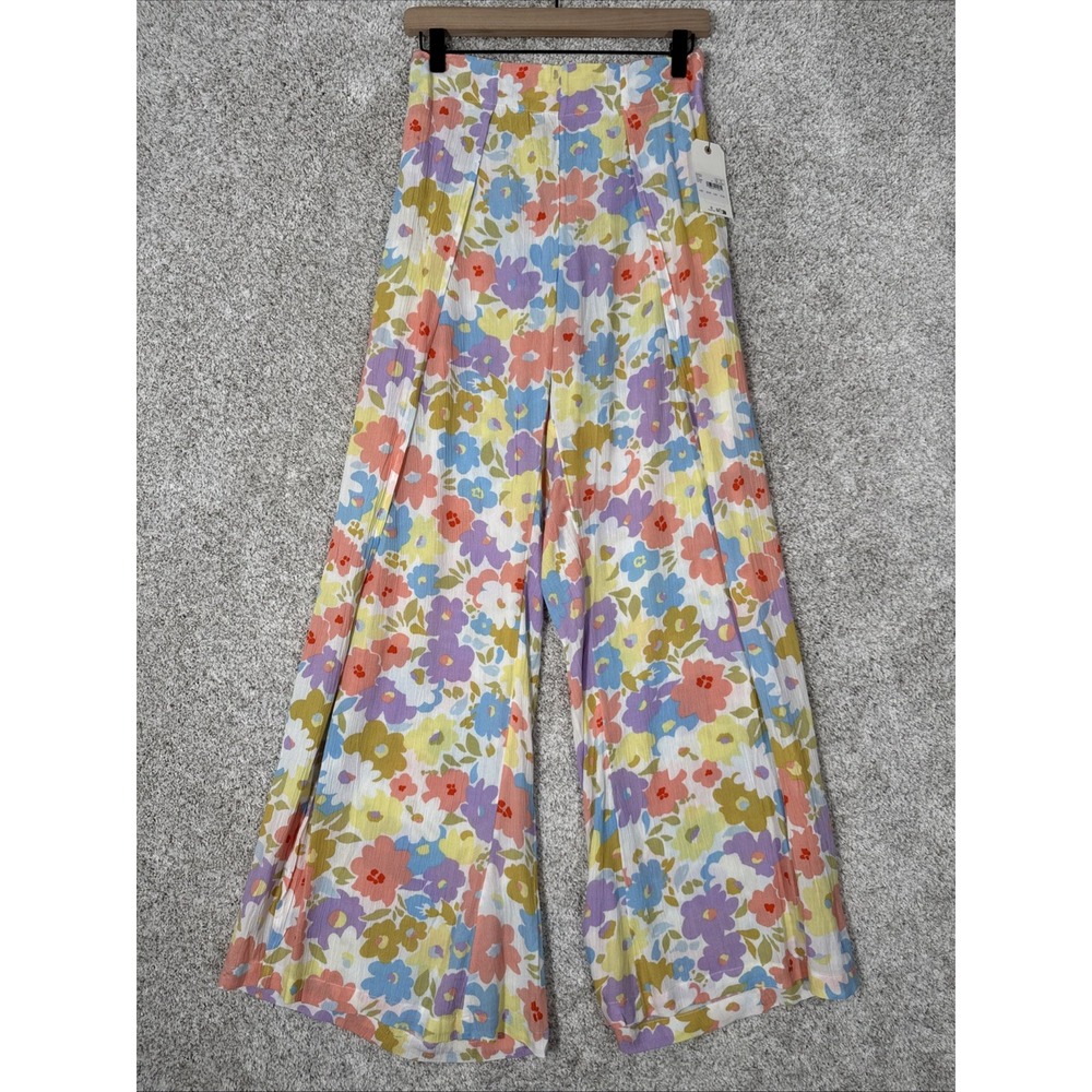 NWT BILLABONG sz L Split Spirit Beachy Pants Wide Leg Flare Floral Pull On